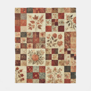 Terracotta Patchwork Quilt Rustic Retro Vintage  Fleece Blanket