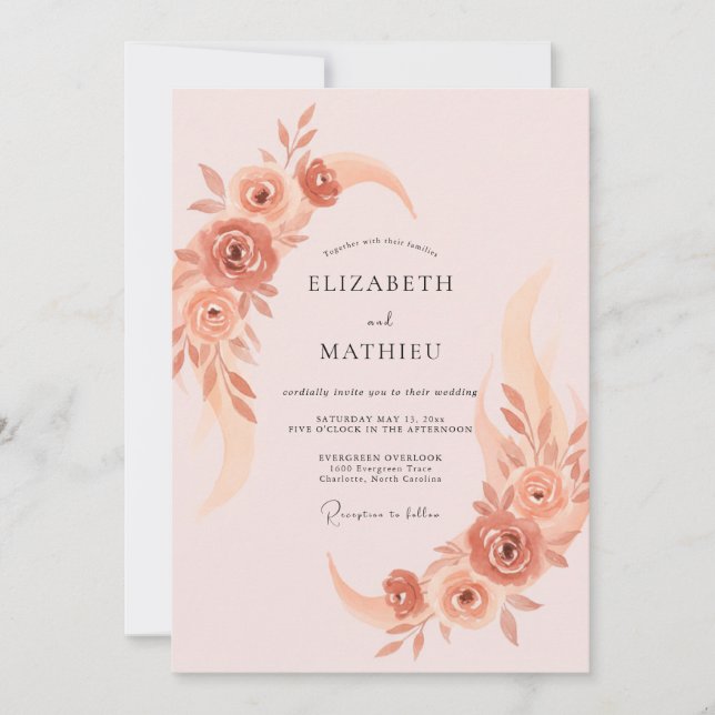 Terracotta Peach Bloom Wedding Invitation (Front)