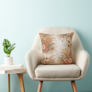 Terracotta Peach Boho Pampas Floral Cushion