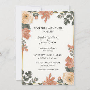 Terracotta Peach Floral Wedding Invitation