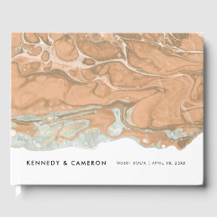 Terracotta Peach & Mint Minimalist Marble Guest Book