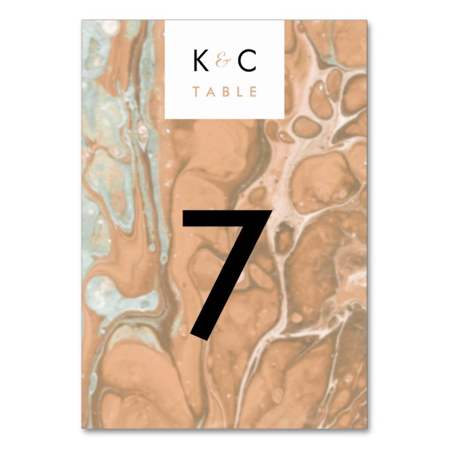 Terracotta Peach & Mint Minimalist Marble Table Number (Front)