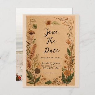 Terracotta Peach Pressed Flowers Boho Wedding  Invitation
