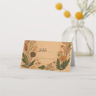 Terracotta Peach Pressed Flowers Boho Wedding Place Card