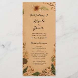 Terracotta Peach Pressed Flowers Boho Wedding Programme