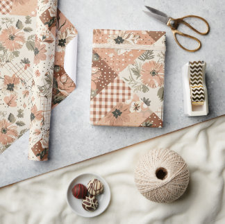 Terracotta Peach Quilt Earthy Gingham Cottagecore Wrapping Paper