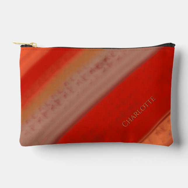 Terracotta Peach Stripes Custom Name  Accessory Pouch (Front)