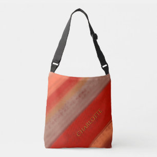 Terracotta Peach Stripes Custom Name  Crossbody Bag