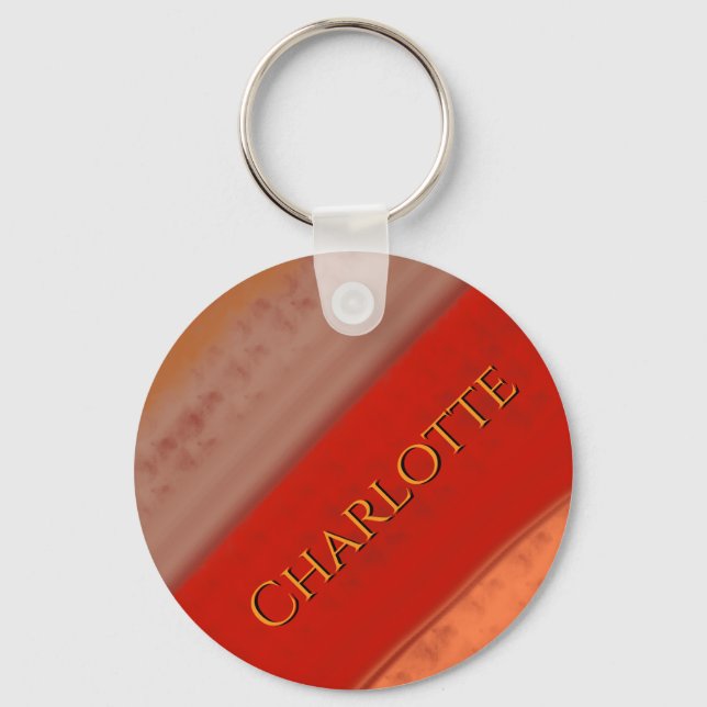 Terracotta Peach Stripes Custom Name  Key Ring (Front)