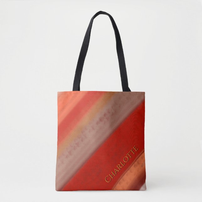 Terracotta Peach Stripes Custom Name  Tote Bag (Front)