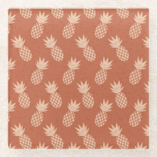 Terracotta & Peach Tropical Pineapple Pattern Glass Coaster