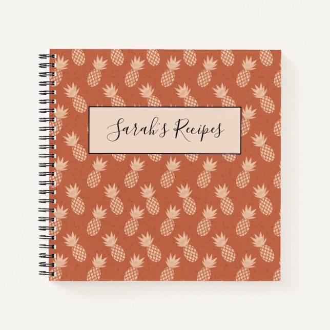 Terracotta & Peach Tropical Pineapple Pattern Notebook (Front)