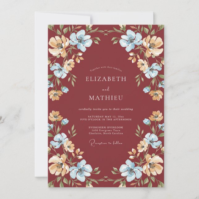 Terracotta Peach Wildflower Wedding Invitation (Front)