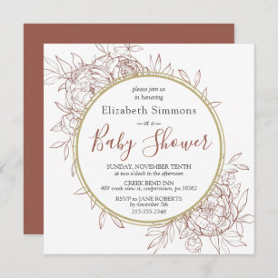Terracotta Peony Modern Floral Toile Baby Shower Invitation