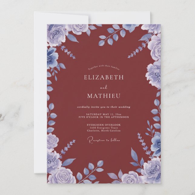 Terracotta Periwinkle Foliage Eucalyptus Wedding Invitation (Front)