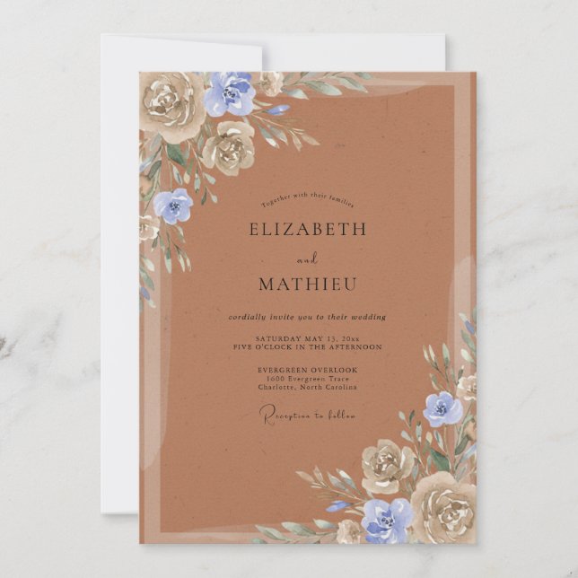 Terracotta Periwinkle Grey Eucalyptus Wedding Invitation (Front)