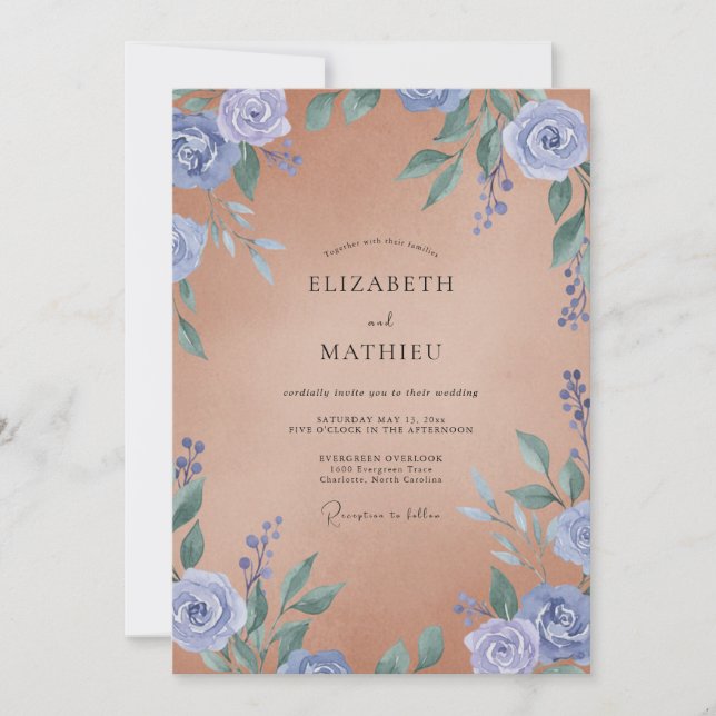 Terracotta Periwinkle Painted Wedding Invitation (Front)