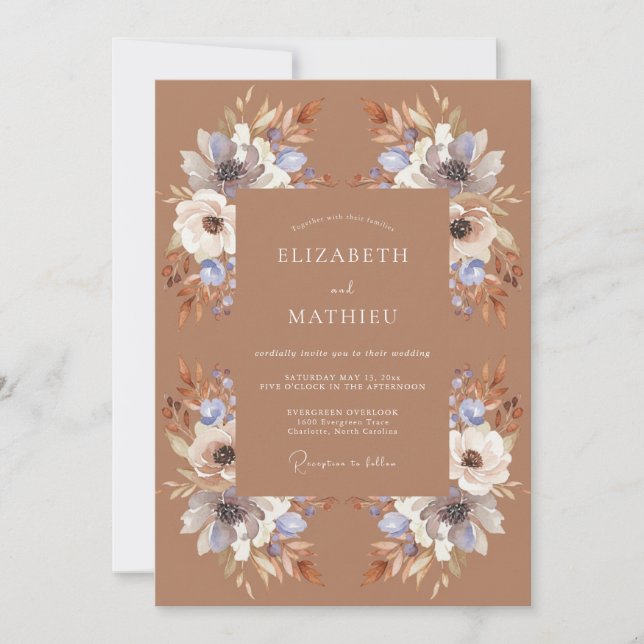 Terracotta Periwinkle Watercolor Wedding Invitation (Front)