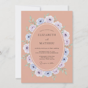 Terracotta Periwinkle Wreath Wedding Invitation