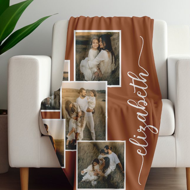 Terracotta Personalised With Name 5 Photo Collage  Fleece Blanket (Creator Uploaded)