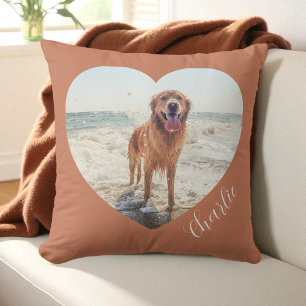 Terracotta Pet Heart Photo Script Personalised Dog Cushion