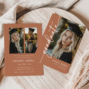 Terracotta Photo Collage Graduate Graduation Party Invitation