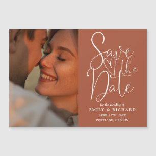 Terracotta Photo Elegant Wedding Save The Date Magnetic Invitation