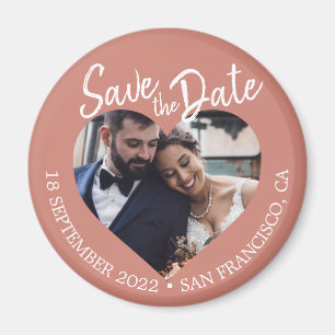 Terracotta Photo Modern Script Save the Date Magnet