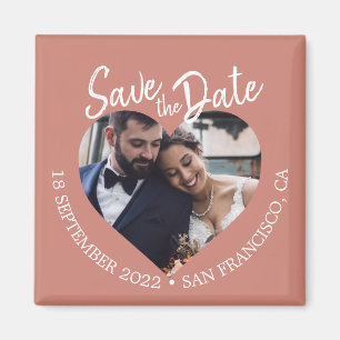 Terracotta Photo Modern Script Save the Date Magnet