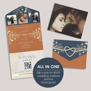 Terracotta Photo QR Code Wedding All In One Invitation