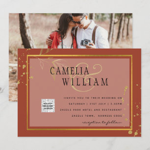 Terracotta PHOTO QR CODE Wedding Invite Save Date