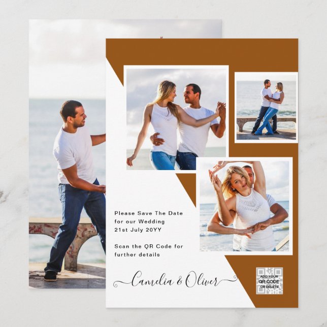 Terracotta PHOTO QR CODE Wedding Invite Save Date (Front/Back)