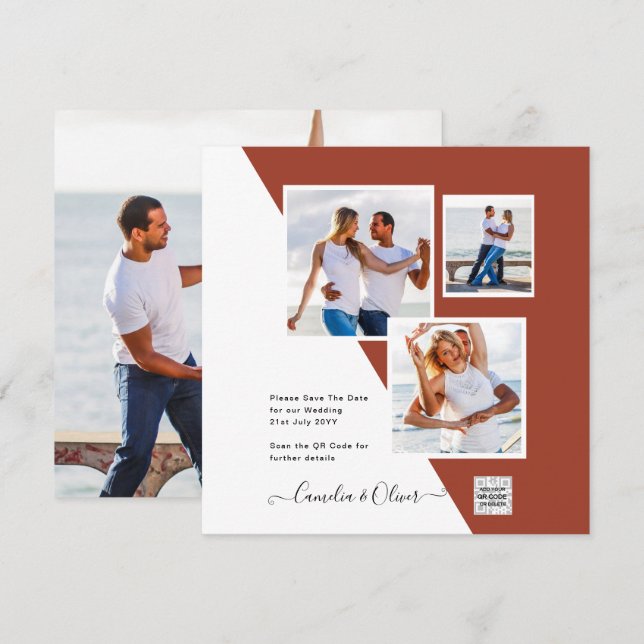 Terracotta PHOTO QR CODE Wedding Invite Save Date (Front/Back)