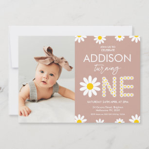 Terracotta Photo Retro Daisy 1st Birthday Invitation