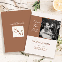 Terracotta Photo Save the Date Card with Monogram
