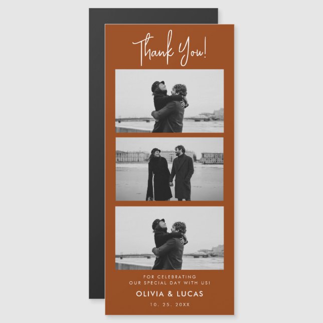 Terracotta Photo Strip Magnetic Wedding Thank You (Front/Back)