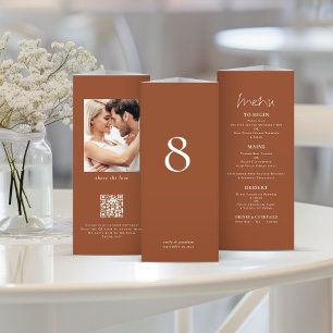 Terracotta Photo Wedding Menu Table No Trifold