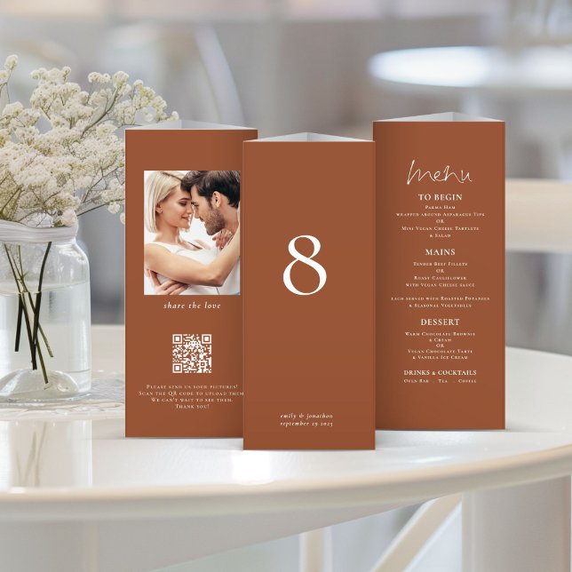 Terracotta Photo Wedding Menu Table No Trifold (Creator Uploaded)