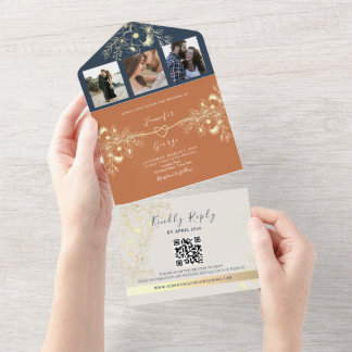 Terracotta Photos QR Code Wedding All In One Invitation