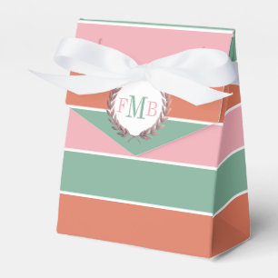Terracotta pink and sage stripes, initials wedding favour box
