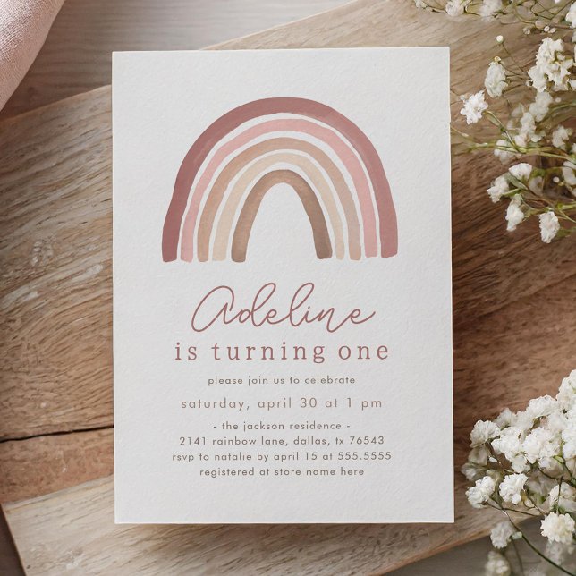 Terracotta Pink Boho Rainbow Birthday Invitation (Creator Uploaded)