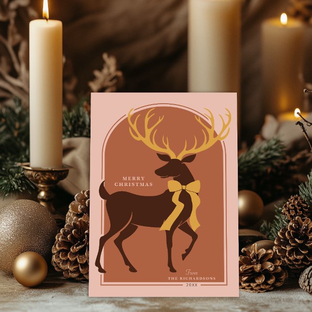 Terracotta Pink Elegant Stag Christmas Card (Shown on a 5" x 7" card)