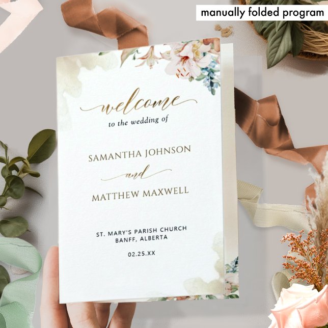 Terracotta  Pink Floral Wedding Ceremony Program (Creator Uploaded)