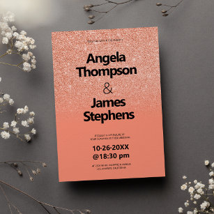 Terracotta pink glitter gradient bold font wedding invitation