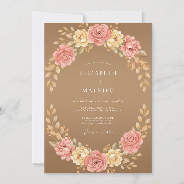 Terracotta Pink Leaf Wedding Invitation (Front)