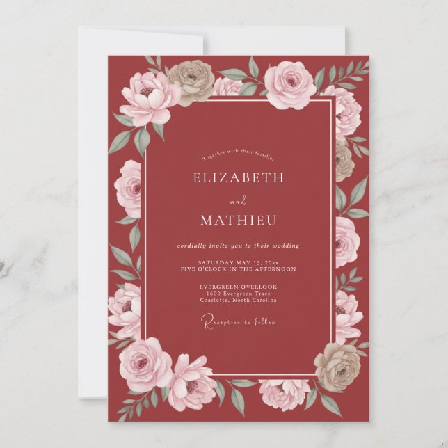Terracotta Pink Petal Wedding Invitation (Front)