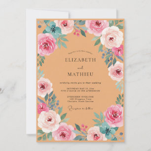 Terracotta Pink Rose Wedding Invitation