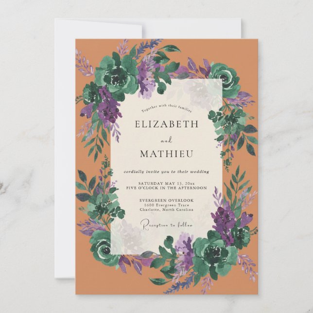 Terracotta Plum Foliage Eucalyptus Wedding Invitation (Front)