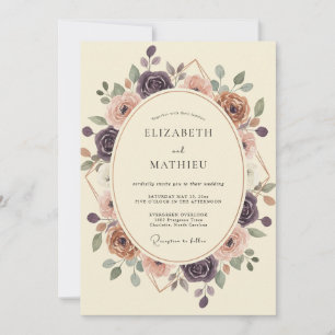 Terracotta Plum Wreath Wedding Invitation