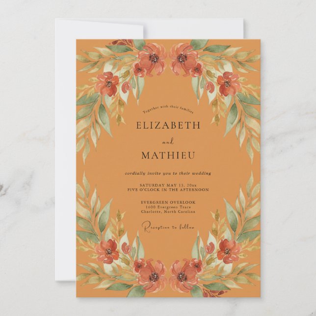 Terracotta Poppy Bloom Wedding Invitation (Front)